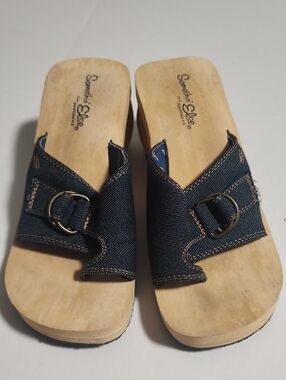 Skechers Denim Slide Mules in Dark Blue with Buckle